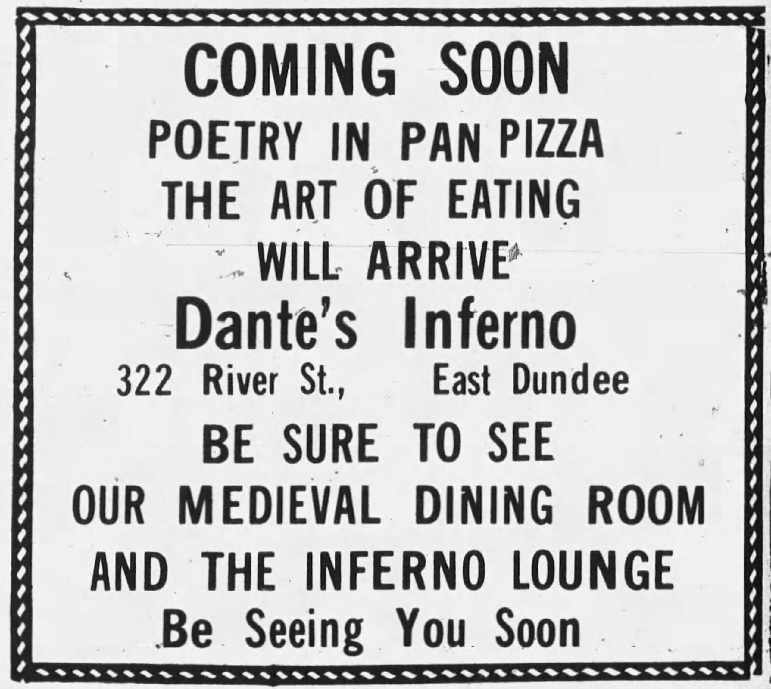 Dante's Ad December 1972